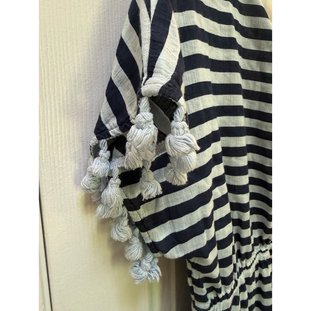 Sail to Sable STS Lined Beach Blue/light Blue Stripe Tassel Trim Size S Coverup - Picture 3 of 4